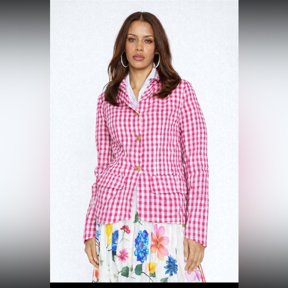 H+ Hannoh Wessel Jesse Jacket Pink Gingham Seersucker Italy Size 38